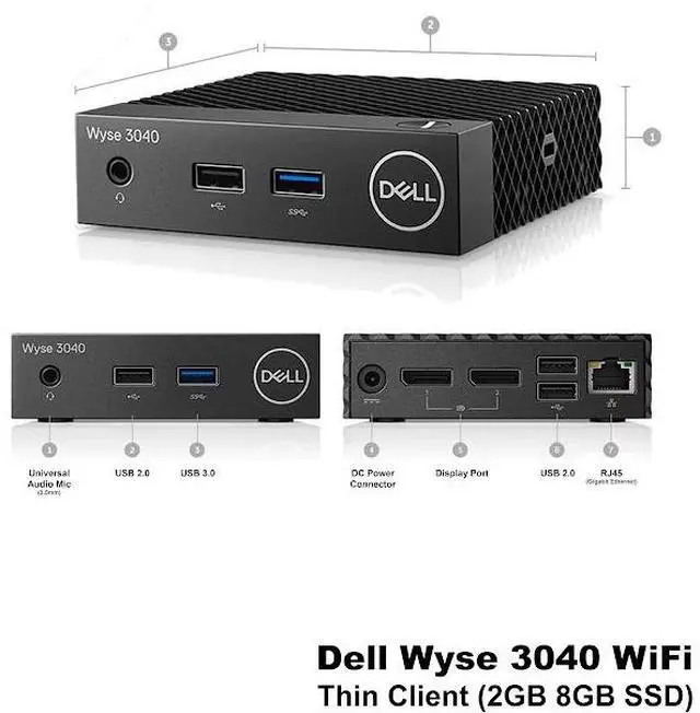 Alt view image 2 of 6 - Dell Wyse 3040 Thin Client 2GB RAM 8GB SSD w/ OT-WUA450NM USB WiFi Adapter