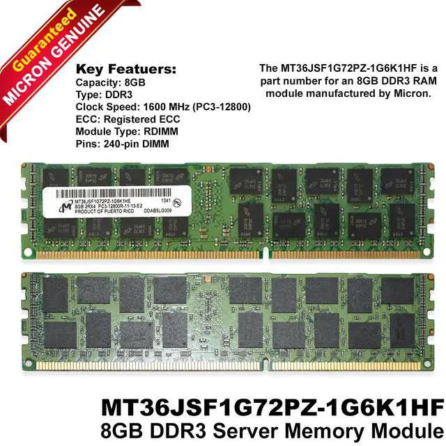Main image of Micron MT36JSF1G72PZ-1G6K1 8GB DDR3 1600Mhz Server Memory Module