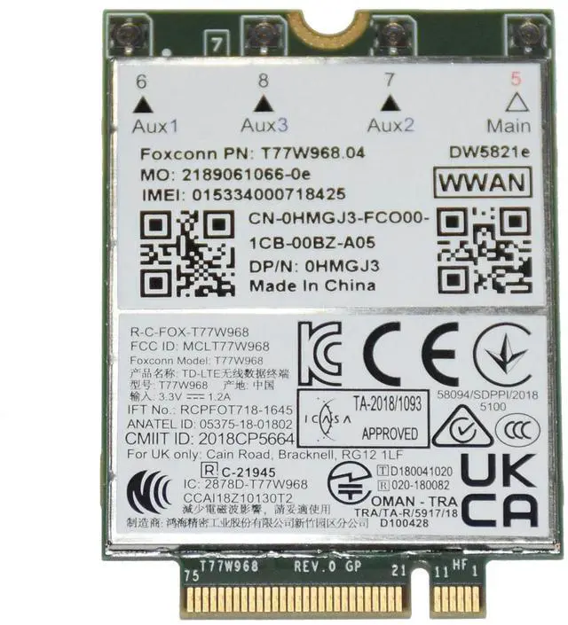 Alt view image 3 of 6 - DW5821e Genuine Foxconn 4G LTE CAT 16 Pcie USB M.2 3052 Wwan Card HMGJ3 0HMGJ3 Laptop Wireless Cards - Wifi