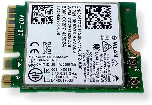 Alt view image 6 of 6 - Dell Latitude E7250 E7450 E5450 E5550 7265NGW Dual Band WLAN Wi-Fi Card K57GX