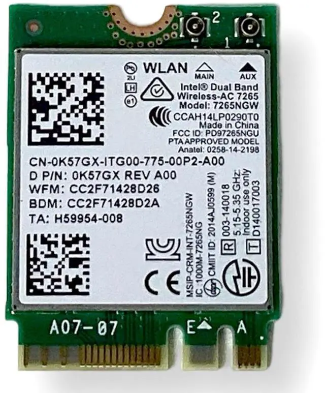 Alt view image 4 of 6 - Dell Latitude E7250 E7450 E5450 E5550 7265NGW Dual Band WLAN Wi-Fi Card K57GX