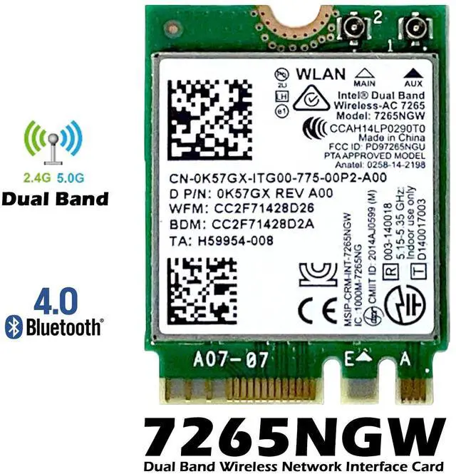 Alt view image 2 of 6 - Dell Latitude E7250 E7450 E5450 E5550 7265NGW Dual Band WLAN Wi-Fi Card K57GX