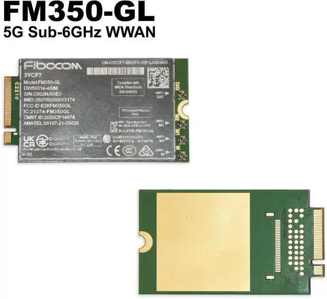 Alt view image 2 of 6 - Dell Latitude 5531 9330 3571 Fibocom FM350-GL DW5931e-eSIM 5G M.2 Module 3YCF7