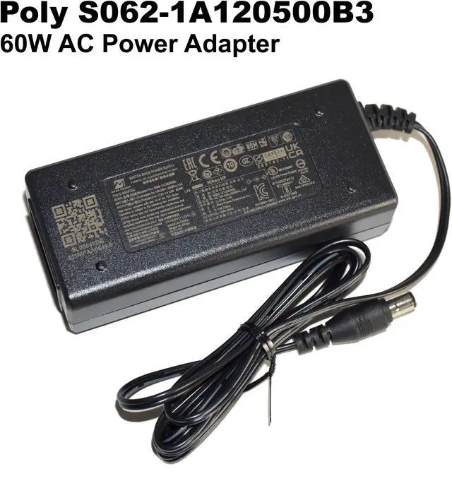 Alt view image 2 of 7 - HP Poly Studio USB X50 X70 60W AC Adapter Without Power Cord SL00047DG 875M7AA