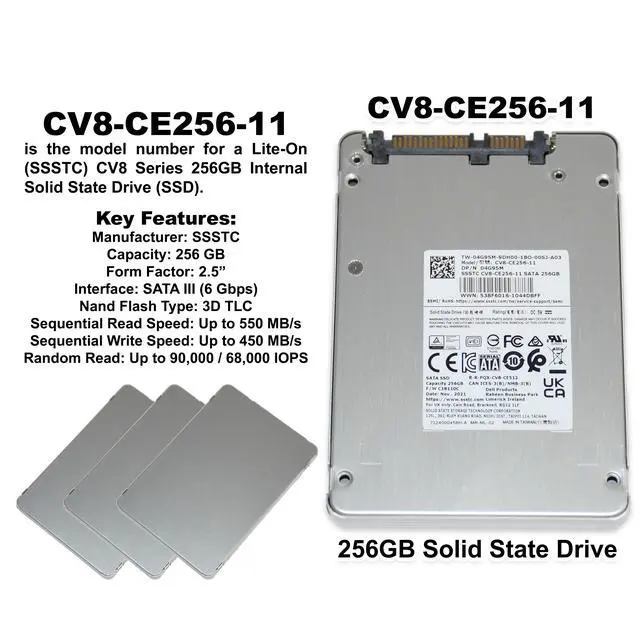 Alt view image 2 of 7 - Lot 2 Lite-on CV8-CD256-11 256GB SATA 6G 2.5" Laptop Solid State Drive SSD 4G95M - OEM