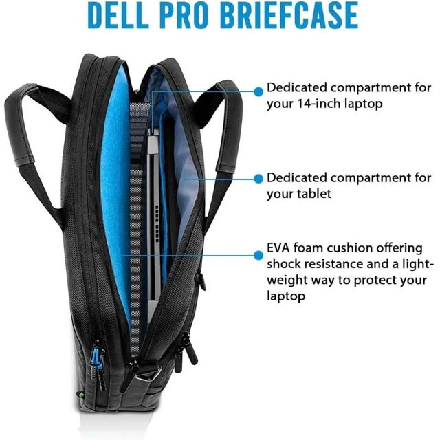 Alt view image 5 of 7 - Dell Pro Briefcase 14 PO1420C - Dell EcoLoop Laptop Sleeve for up to 14" Laptops, Shock-Absorbing EVA Foam, Solution-Dyed Eco-Friendly Fabric - 8NW0J - Black