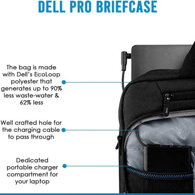 Alt view image 6 of 7 - Dell Pro Briefcase 14 PO1420C - Dell EcoLoop Laptop Sleeve for up to 14" Laptops, Shock-Absorbing EVA Foam, Solution-Dyed Eco-Friendly Fabric - 8NW0J - Black