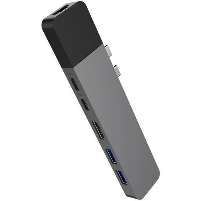 Main image of Sanho HyperDrive GN28N-GRAY NET 6-in-2 USB-C Hub, Gigabit Ethernet, 4K HDMI, Space Gray for MacBook Pro/Air