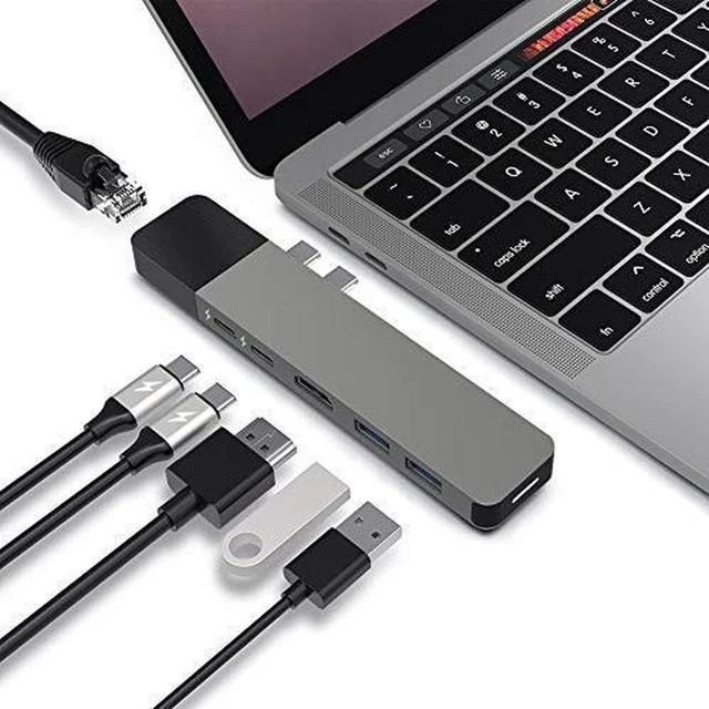 Alt view image 4 of 5 - Sanho HyperDrive GN28N-GRAY NET 6-in-2 USB-C Hub, Gigabit Ethernet, 4K HDMI, Space Gray for MacBook Pro/Air