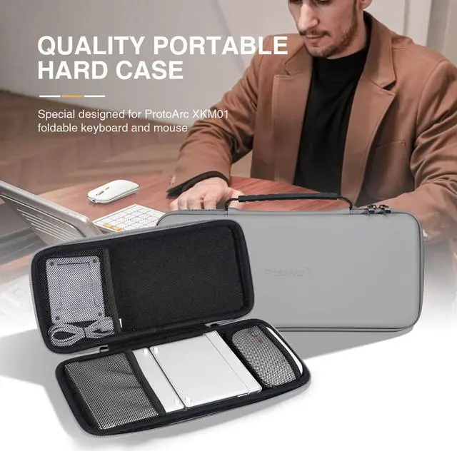 Alt view image 5 of 7 - ProtoArc XKM01 Foldable Bluetooth Keyboard and Mouse for Business and Travel White Silver