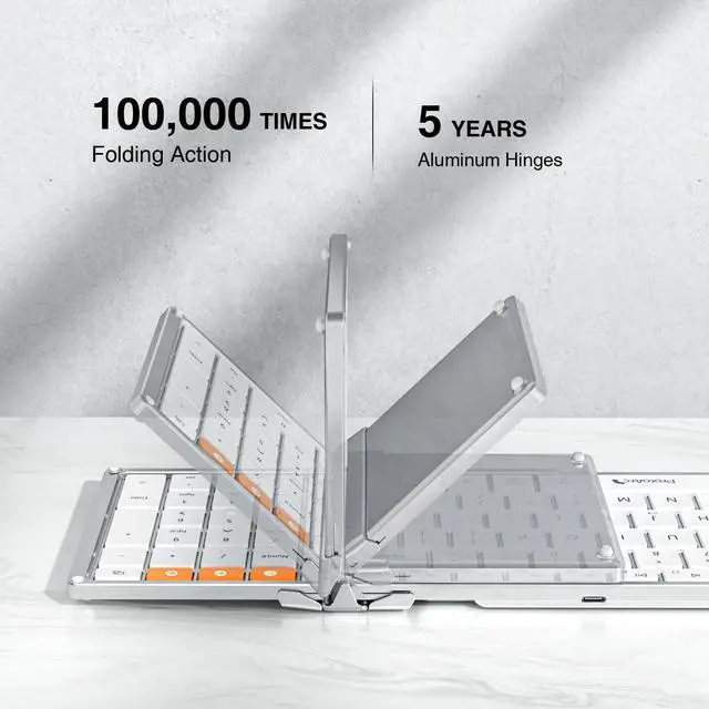 Alt view image 3 of 7 - ProtoArc XKM01 Foldable Bluetooth Keyboard and Mouse for Business and Travel White Silver