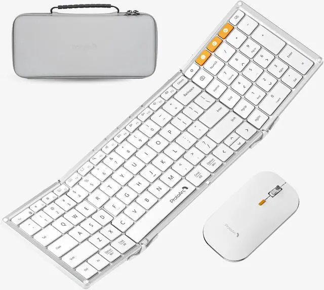 Main image of ProtoArc XKM01 Foldable Bluetooth Keyboard and Mouse for Business and Travel White Silver