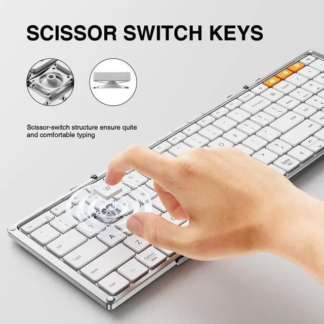 Alt view image 6 of 7 - ProtoArc XKM01 Foldable Bluetooth Keyboard and Mouse for Business and Travel White Silver