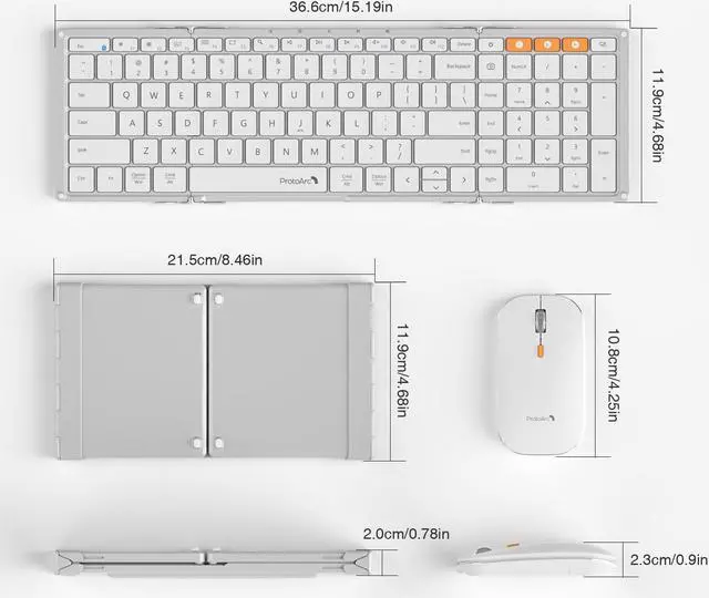 Alt view image 7 of 7 - ProtoArc XKM01 Foldable Bluetooth Keyboard and Mouse for Business and Travel White Silver