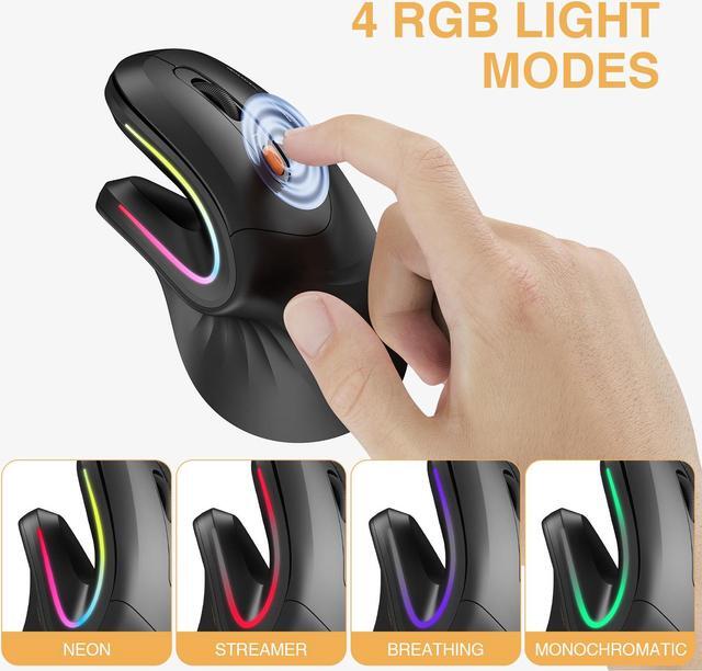 Alt view image 5 of 7 - Ergonomic Mouse Wireless, ProtoArc EM11 Bluetooth Vertical Ergo Mouse, Rechargeable, 2.4G RGB Optical Vertical Mice with 3 Adjustable DPI, 3-Device Connection for PC, iPad, Mac, Windows-Black