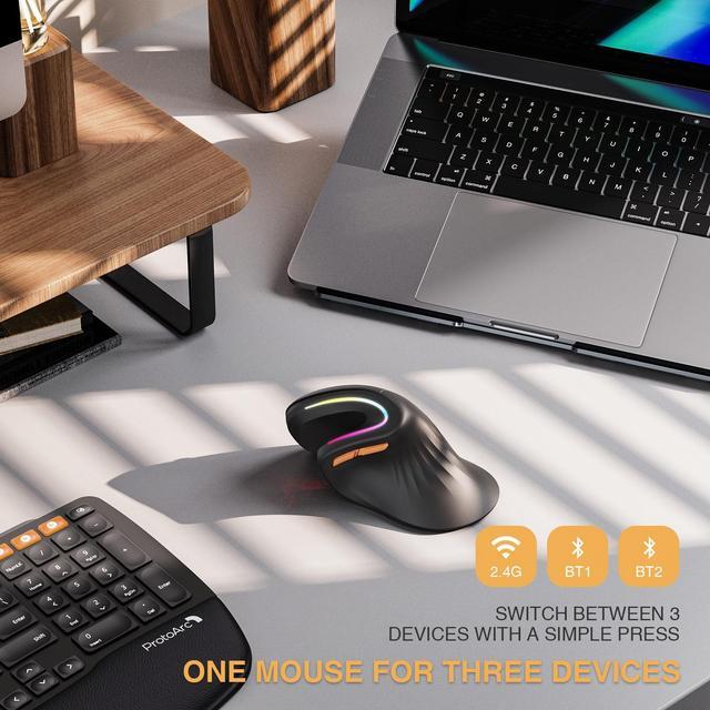 Alt view image 4 of 7 - Ergonomic Mouse Wireless, ProtoArc EM11 Bluetooth Vertical Ergo Mouse, Rechargeable, 2.4G RGB Optical Vertical Mice with 3 Adjustable DPI, 3-Device Connection for PC, iPad, Mac, Windows-Black