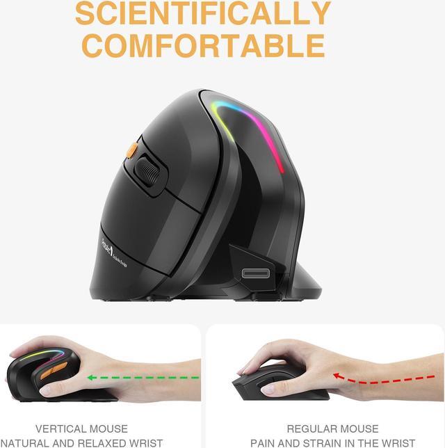 Alt view image 2 of 7 - Ergonomic Mouse Wireless, ProtoArc EM11 Bluetooth Vertical Ergo Mouse, Rechargeable, 2.4G RGB Optical Vertical Mice with 3 Adjustable DPI, 3-Device Connection for PC, iPad, Mac, Windows-Black