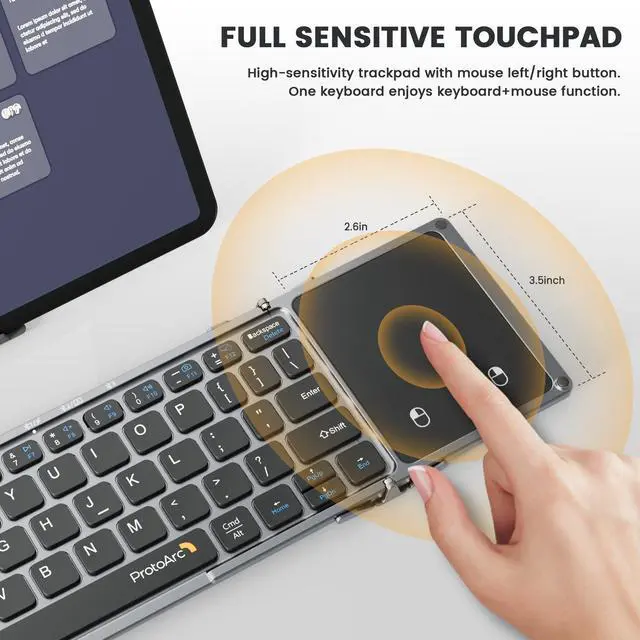 Alt view image 3 of 7 - ProtoArc Foldable Bluetooth Keyboard with Touchpad, XK02 Folding Wireless Keyboard for Travel, Pocket-Sized Compact Portable Keyboard for iPad iPhone Tablet Laptop Windows iOS Android