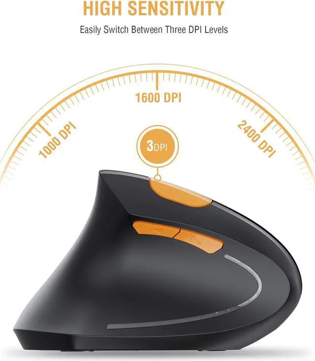 Alt view image 5 of 7 - Left Handed Bluetooth Mouse, ProtoArc EM13 Wireless Ergonomic Vertical Mouse Rechargeable Left Hand Mice with 3 Adjustable DPI, 3 Device Connection, Compatible for PC, iPad, MacOS, Windows-Black