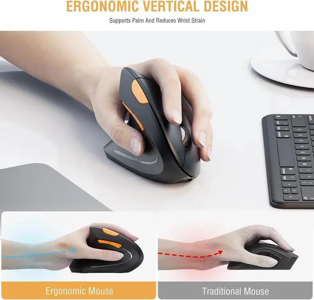 Alt view image 2 of 7 - Left Handed Bluetooth Mouse, ProtoArc EM13 Wireless Ergonomic Vertical Mouse Rechargeable Left Hand Mice with 3 Adjustable DPI, 3 Device Connection, Compatible for PC, iPad, MacOS, Windows-Black