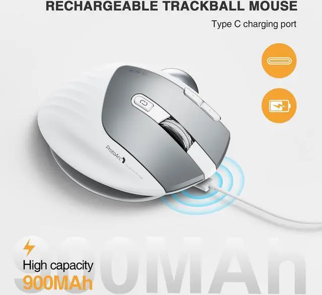 Alt view image 5 of 7 - RGB Wireless Trackball Mouse, ProtoArc 2.4G Bluetooth Ergonomic Rechargeable Rollerball Mice with 3 Adjustable DPI, 3 Device Connection&Thumb Control, Compatible for PC, Mac, Windows-Black White