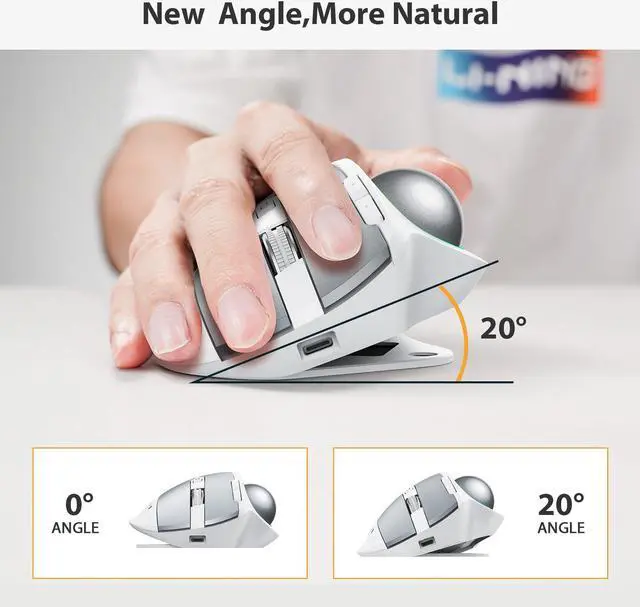 Alt view image 7 of 7 - RGB Wireless Trackball Mouse, ProtoArc 2.4G Bluetooth Ergonomic Rechargeable Rollerball Mice with 3 Adjustable DPI, 3 Device Connection&Thumb Control, Compatible for PC, Mac, Windows-Black White