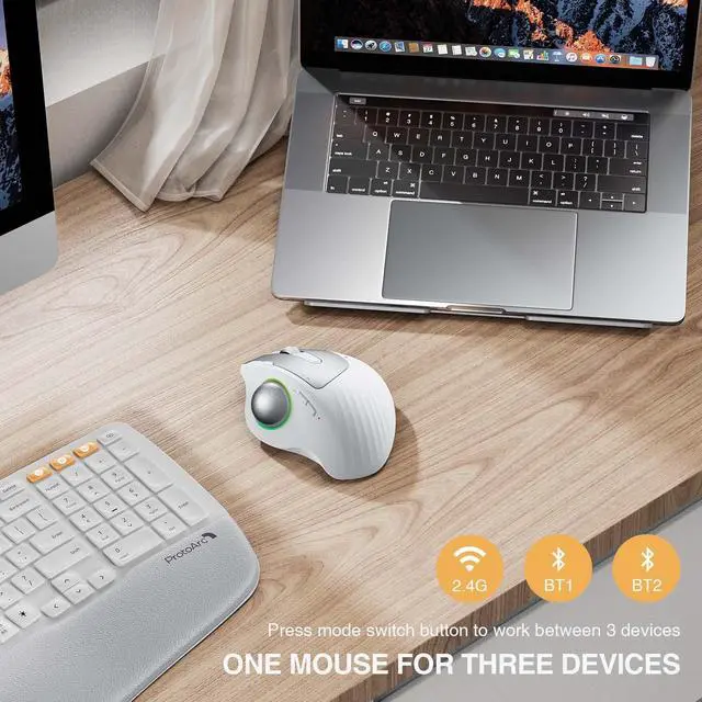 Alt view image 2 of 7 - RGB Wireless Trackball Mouse, ProtoArc 2.4G Bluetooth Ergonomic Rechargeable Rollerball Mice with 3 Adjustable DPI, 3 Device Connection&Thumb Control, Compatible for PC, Mac, Windows-Black White