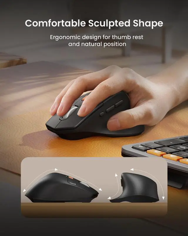 Alt view image 5 of 7 - Ergonomic Wireless Keyboard Mouse, ProtoArc EKM01 Plus Full Size Ergo Bluetooth Keyboard Mouse Combo, Split Design, Wrist Rest, Multi-Device, Rechargeable, for Windows/Mac OS
