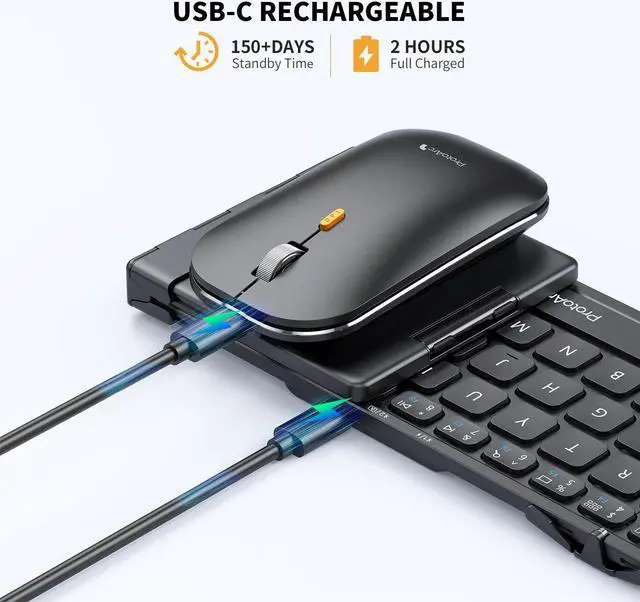 Alt view image 5 of 7 - ProtoArc Foldable Compact Keyboard and Mouse, XKM01 Mini Folding Portable Bluetooth Keyboard Mouse Set, Small Travel Keyboard for iPad iPhone Mac Android Windows iOS, Sync Up to 3 Devices