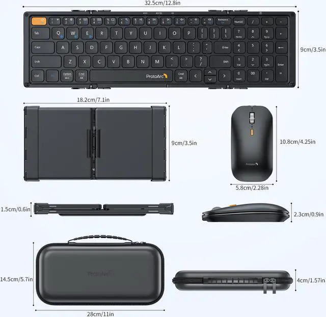Alt view image 7 of 7 - ProtoArc Foldable Compact Keyboard and Mouse, XKM01 Mini Folding Portable Bluetooth Keyboard Mouse Set, Small Travel Keyboard for iPad iPhone Mac Android Windows iOS, Sync Up to 3 Devices
