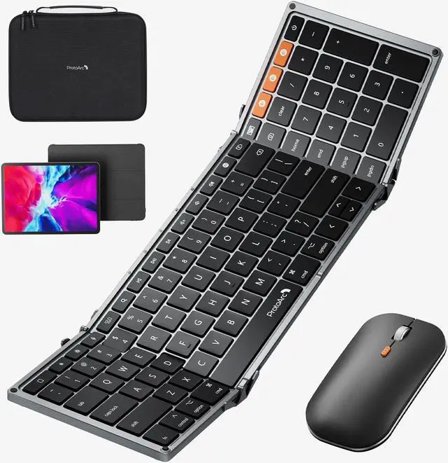 Main image of ProtoArc XKM01 Foldable Keyboard and Mouse Combo for iPad, Portable Tablet Keyboard with Case, Full-Size Bluetooth Travel Keyboard for iPad/iPad Pro/iPad Air/Mini, iPhone, MacBook, iMac