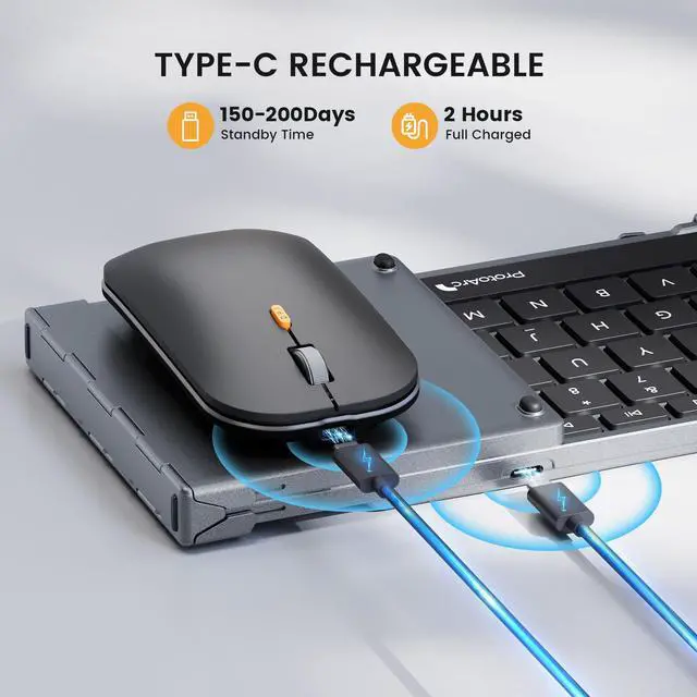 Alt view image 6 of 7 - ProtoArc XKM01 Foldable Keyboard and Mouse Combo for iPad, Portable Tablet Keyboard with Case, Full-Size Bluetooth Travel Keyboard for iPad/iPad Pro/iPad Air/Mini, iPhone, MacBook, iMac