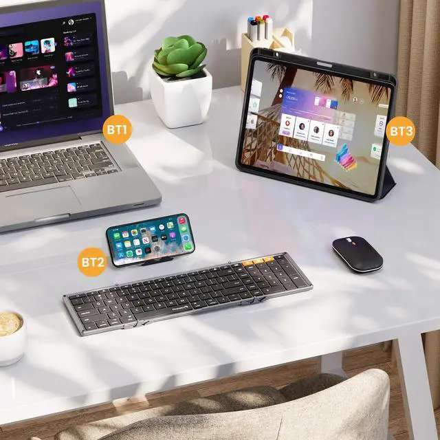 Alt view image 2 of 7 - ProtoArc XKM01 Foldable Keyboard and Mouse Combo for iPad, Portable Tablet Keyboard with Case, Full-Size Bluetooth Travel Keyboard for iPad/iPad Pro/iPad Air/Mini, iPhone, MacBook, iMac