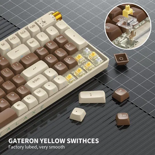 Alt view image 6 of 6 - ProtoArc X RoyalAxe R100 Mechanical Keyboard, Gateron G Pro 3.0 Yellow Switch, Hot Swappable Wired/Bluetooth/2.4G Wireless Keyboard with RGB Light for Windows & Mac, PBT Keycaps