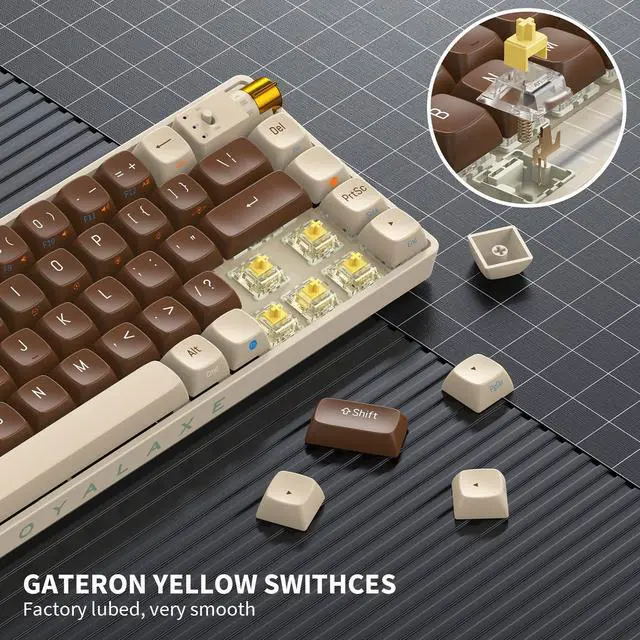 Alt view image 3 of 6 - ProtoArc X RoyalAxe R68 60 Percent Mechanical Keyboard, Gateron G Pro 3.0 Yellow Switch, Hot Swappable Wired/Bluetooth/2.4G Wireless Keyboard with RGB Light for Windows & Mac, PBT Keycaps