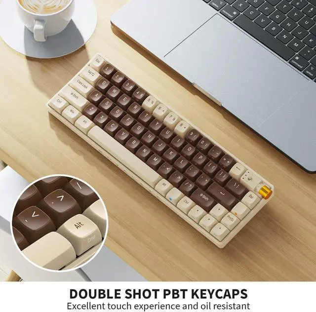 Alt view image 4 of 6 - ProtoArc X RoyalAxe R68 60 Percent Mechanical Keyboard, Gateron G Pro 3.0 Yellow Switch, Hot Swappable Wired/Bluetooth/2.4G Wireless Keyboard with RGB Light for Windows & Mac, PBT Keycaps