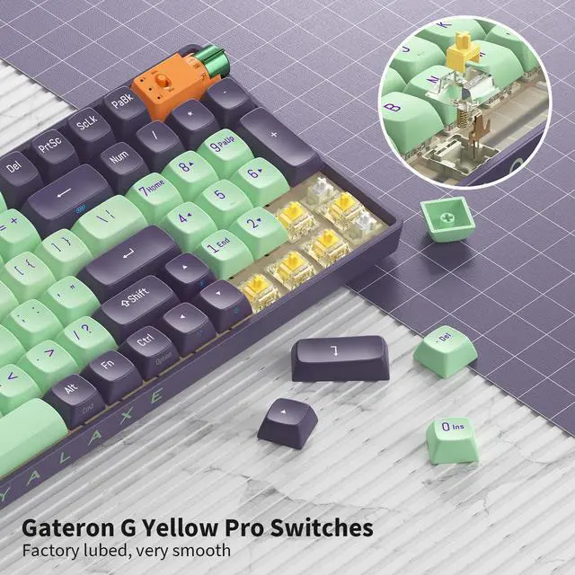 Alt view image 3 of 6 - ProtoArc X RoyalAxe R100 Mechanical Keyboard, Gateron G Pro 3.0 Yellow Switch, Hot Swappable Wired/Bluetooth/2.4G Wireless Keyboard with RGB Light for Windows & Mac, PBT Keycaps Starry Cyan