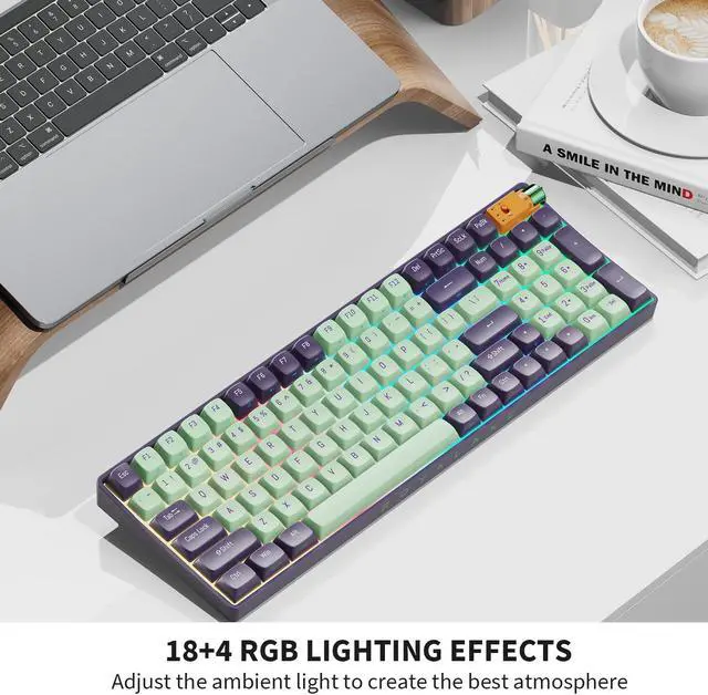 Alt view image 6 of 6 - ProtoArc X RoyalAxe R100 Mechanical Keyboard, Gateron G Pro 3.0 Yellow Switch, Hot Swappable Wired/Bluetooth/2.4G Wireless Keyboard with RGB Light for Windows & Mac, PBT Keycaps Starry Cyan