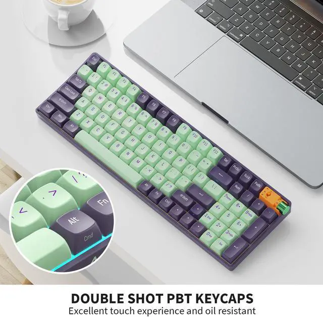 Alt view image 4 of 6 - ProtoArc X RoyalAxe R100 Mechanical Keyboard, Gateron G Pro 3.0 Yellow Switch, Hot Swappable Wired/Bluetooth/2.4G Wireless Keyboard with RGB Light for Windows & Mac, PBT Keycaps Starry Cyan