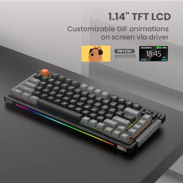 Alt view image 3 of 6 - ProtoArc X RoyalAxe L75 Mechanical Keyboard, Hot-swappable Wired/Bluetooth 5.0/2.4G Wireless Keyboard with RGB Backlit for Windows & Mac, PBT Keycaps, Gateron Yellow Switch Pro