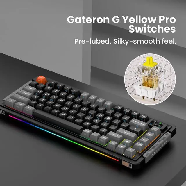 Alt view image 2 of 6 - ProtoArc X RoyalAxe L75 Mechanical Keyboard, Hot-swappable Wired/Bluetooth 5.0/2.4G Wireless Keyboard with RGB Backlit for Windows & Mac, PBT Keycaps, Gateron Yellow Switch Pro