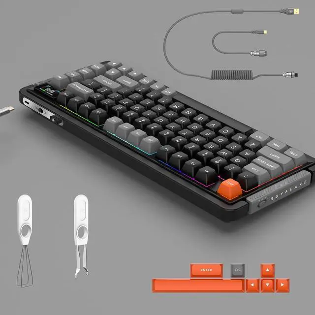 Alt view image 6 of 6 - ProtoArc X RoyalAxe L75 Mechanical Keyboard, Hot-swappable Wired/Bluetooth 5.0/2.4G Wireless Keyboard with RGB Backlit for Windows & Mac, PBT Keycaps, Gateron Yellow Switch Pro