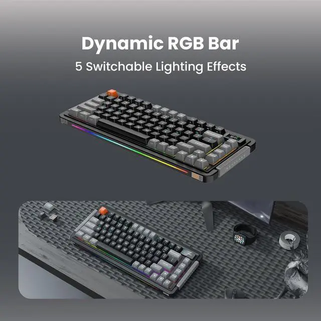Alt view image 4 of 6 - ProtoArc X RoyalAxe L75 Mechanical Keyboard, Hot-swappable Wired/Bluetooth 5.0/2.4G Wireless Keyboard with RGB Backlit for Windows & Mac, PBT Keycaps, Gateron Yellow Switch Pro