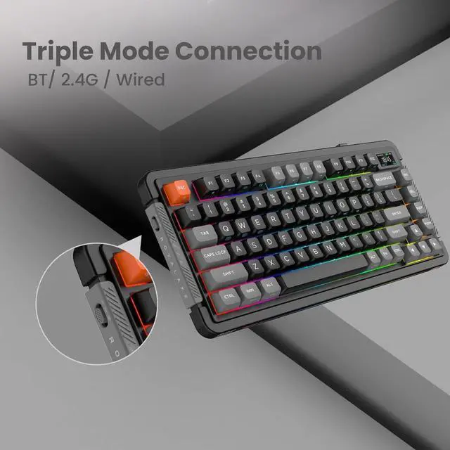 Alt view image 5 of 6 - ProtoArc X RoyalAxe L75 Mechanical Keyboard, Hot-swappable Wired/Bluetooth 5.0/2.4G Wireless Keyboard with RGB Backlit for Windows & Mac, PBT Keycaps, Gateron Yellow Switch Pro