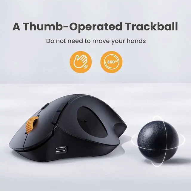 Alt view image 3 of 7 - ProtoArc Wireless Trackball Mouse, EM04 Ergonomic Bluetooth Rollerball Mouse Rechargeable Computer Laptop Mouse, Thumb Control & 3 Device Connection, Compatible with PC, iPad, Mac, Windows Purple