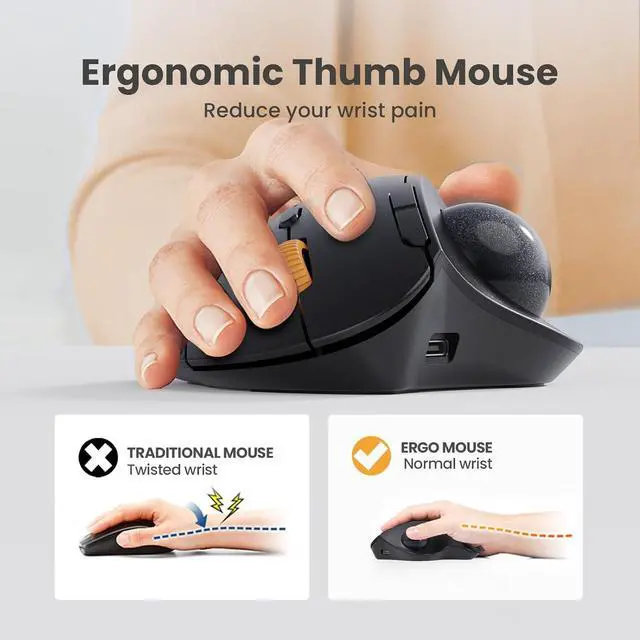 Alt view image 2 of 7 - ProtoArc Wireless Trackball Mouse, EM04 Ergonomic Bluetooth Rollerball Mouse Rechargeable Computer Laptop Mouse, Thumb Control & 3 Device Connection, Compatible with PC, iPad, Mac, Windows Purple