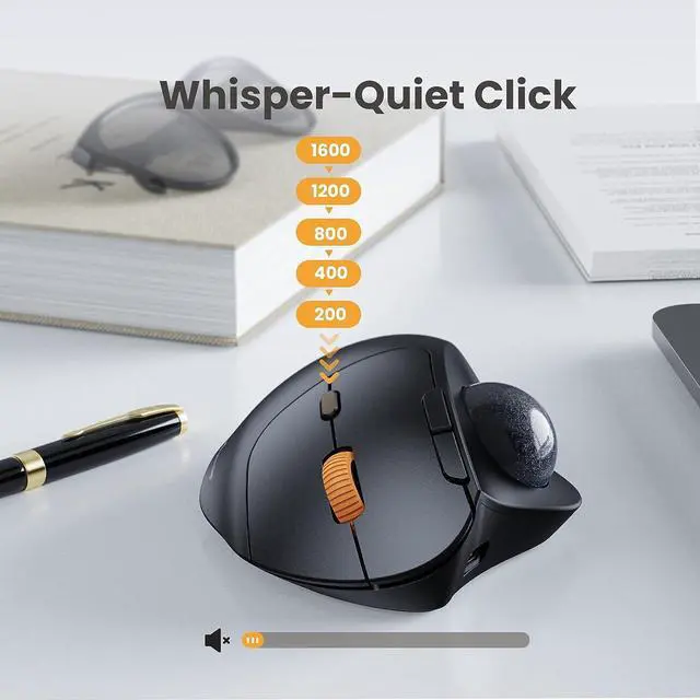 Alt view image 5 of 7 - ProtoArc Wireless Trackball Mouse, EM04 Ergonomic Bluetooth Rollerball Mouse Rechargeable Computer Laptop Mouse, Thumb Control & 3 Device Connection, Compatible with PC, iPad, Mac, Windows Purple