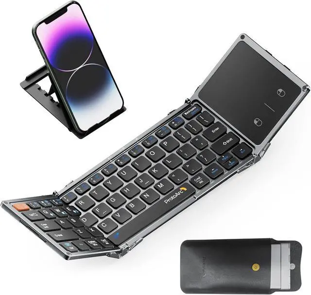 Main image of ProtoArc Foldable Bluetooth Keyboard with Touchpad, XK02 Folding Wireless Keyboard for Travel, Pocket-Sized Compact Portable Keyboard for iPad iPhone Tablet Laptop Windows iOS Android