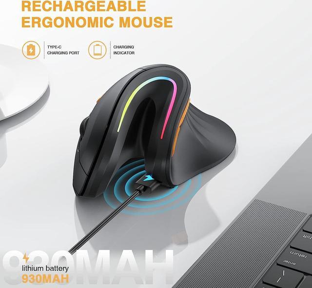 Alt view image 3 of 7 - Ergonomic Mouse Wireless, ProtoArc EM11 Bluetooth Vertical Ergo Mouse, Rechargeable, 2.4G RGB Optical Vertical Mice with 3 Adjustable DPI, 3-Device Connection for PC, iPad, Mac, Windows-Black