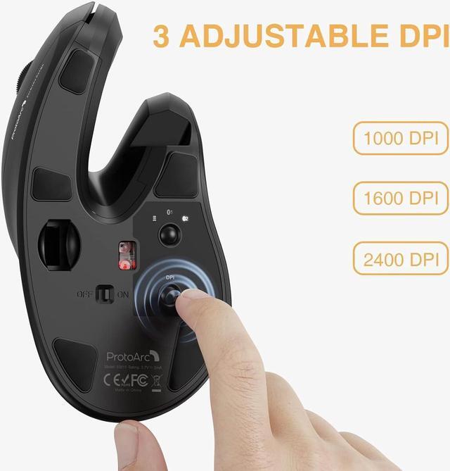 Alt view image 6 of 7 - Ergonomic Mouse Wireless, ProtoArc EM11 Bluetooth Vertical Ergo Mouse, Rechargeable, 2.4G RGB Optical Vertical Mice with 3 Adjustable DPI, 3-Device Connection for PC, iPad, Mac, Windows-Black